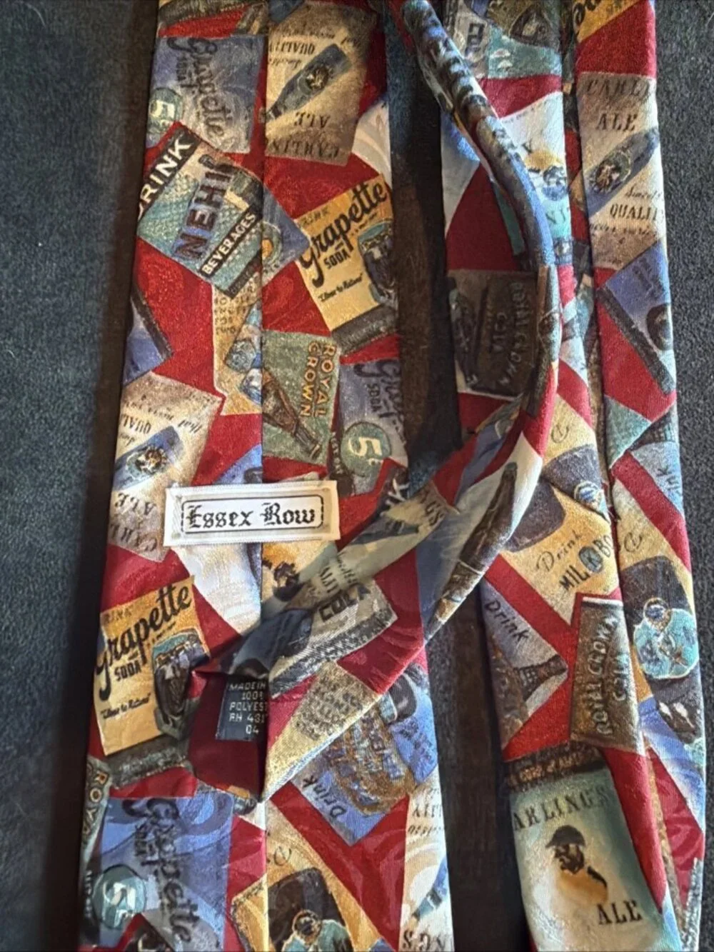 VTG ESSEX ROW Novelty Tie - Nehi Soda, Grapette Soda, Carling Beer, Royal Crown